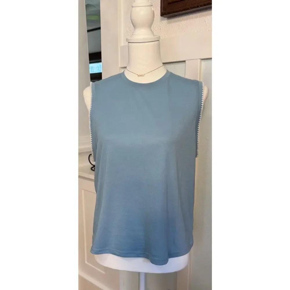 Nike Dri-FIT Women's Crochet-Trimmed Yoga Tank Top - Blue Large